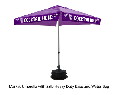 liquor logo patio umbrellas Printed Market Umbrellas Umbrella Frame and Canopy / 22lb Heavy Duty Base & Waterbag