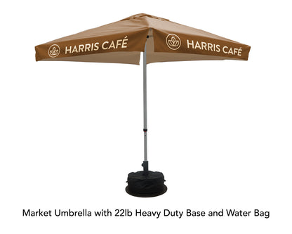 college logo patio umbrellas Printed Market Umbrellas Umbrella Frame and Canopy / 22lb Heavy Duty Base & Waterbag